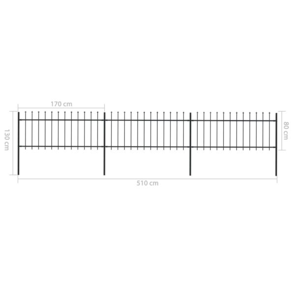 vidaXL Garden Fence with Spear Top Steel 200.8"x31.5" Black - Image 5