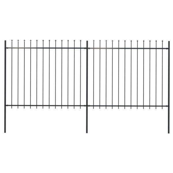 vidaXL Garden Fence with Spear Top Steel 133.9"x59.1" Black