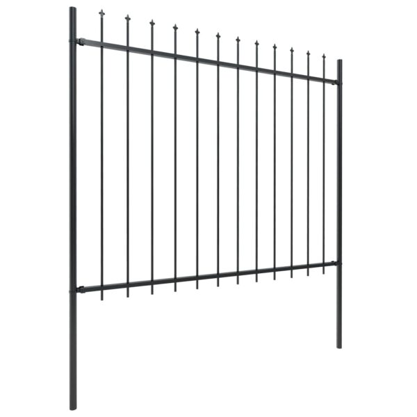 vidaXL Garden Fence with Spear Top Steel 133.9"x59.1" Black - Image 2