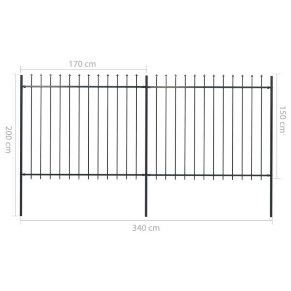 vidaXL Garden Fence with Spear Top Steel 133.9"x59.1" Black - Image 5