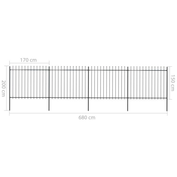 vidaXL Garden Fence with Spear Top Steel 267.7"x59.1" Black - Image 5