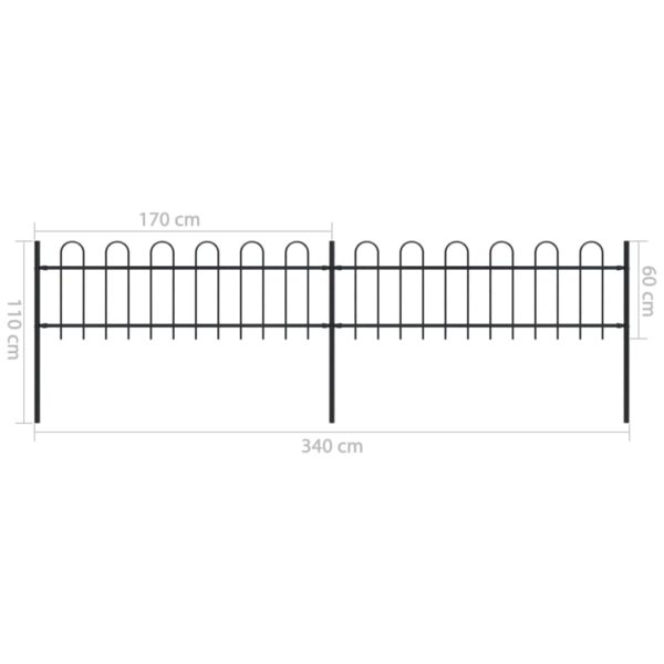 vidaXL Garden Fence with Hoop Top Steel 11.2' Black - Image 5