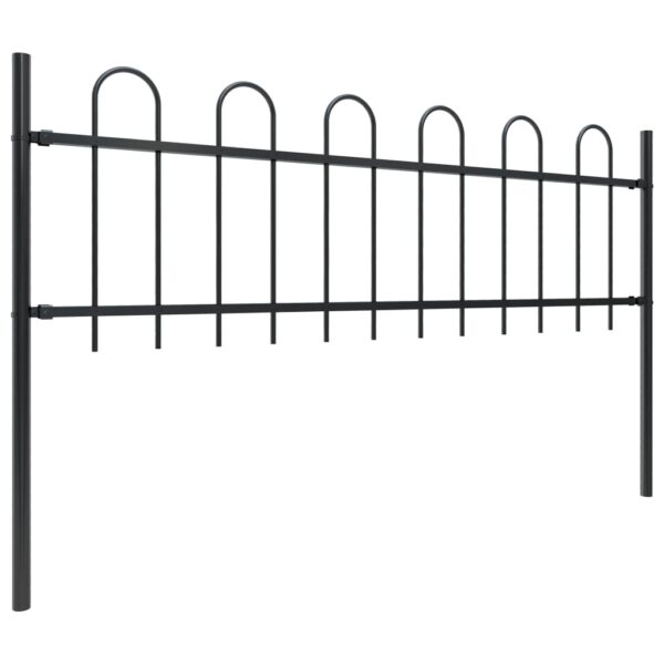 vidaXL Garden Fence with Hoop Top Steel 50.2' Black - Image 2