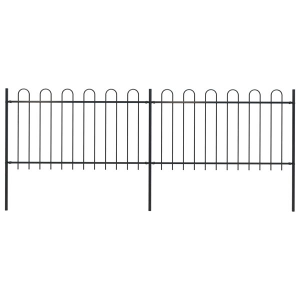 vidaXL Garden Fence with Hoop Top Steel 11.2' Black