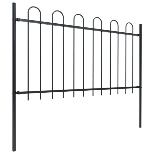 vidaXL Garden Fence with Hoop Top Steel 11.2' Black - Image 2