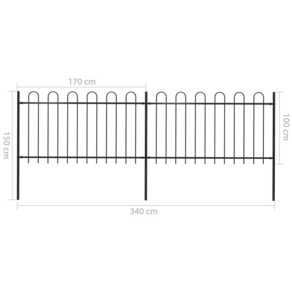 vidaXL Garden Fence with Hoop Top Steel 11.2' Black - Image 5