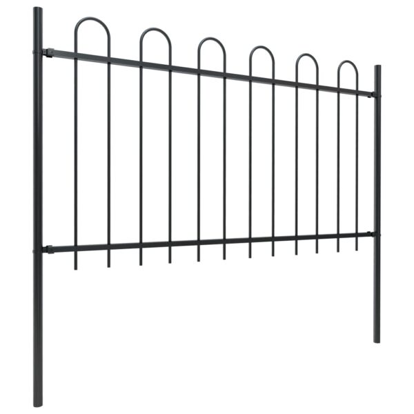 vidaXL Garden Fence with Hoop Top Steel 27.9' Black - Image 2