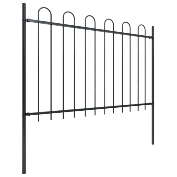 vidaXL Garden Fence with Hoop Top Steel 11.2ft Black - Image 2