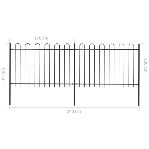 vidaXL Garden Fence with Hoop Top Steel 11.2ft Black - Image 5