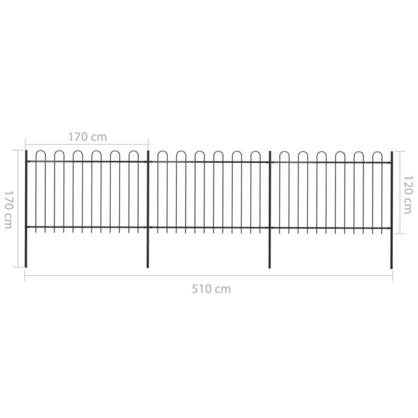 vidaXL Garden Fence with Hoop Top Steel 16.7' Black - Image 5