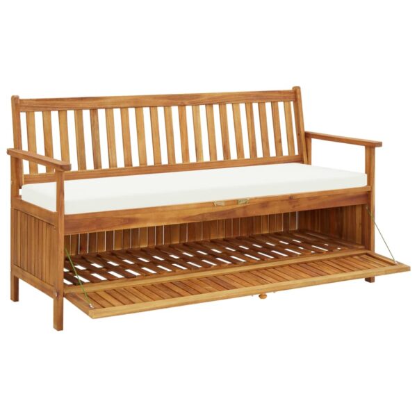 vidaXL Storage Bench with Cushion 58.2" Solid Acacia Wood - Image 3