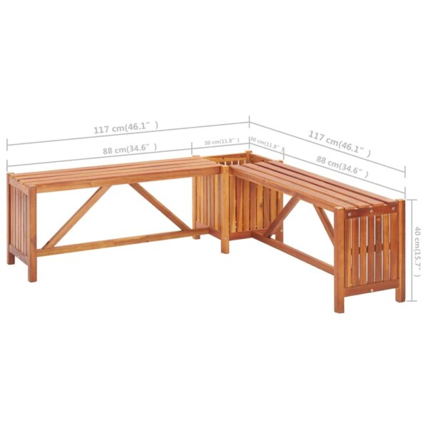 vidaXL Patio Corner Bench with Planter 46"x46"x15.7" Solid Acacia Wood - Image 7