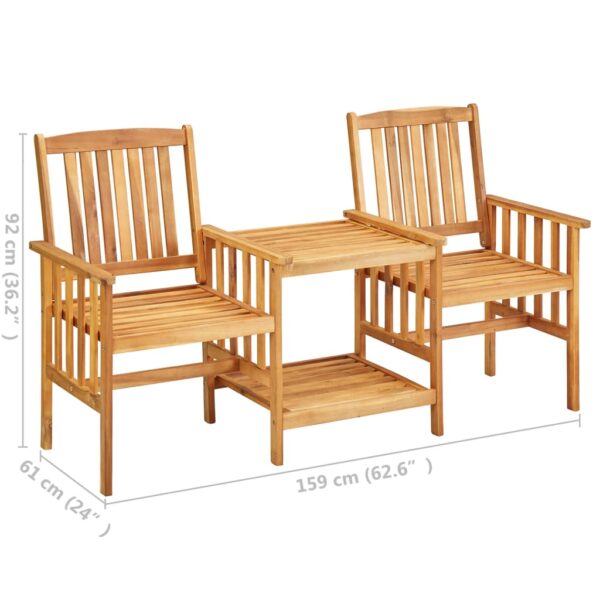 vidaXL Patio Chairs with Tea Table 62.6"x24"x36.2" Solid Acacia Wood - Image 7