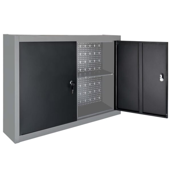 vidaXL Wall Mounted Tool Cabinet Industrial Style Metal Gray and Black - Image 4