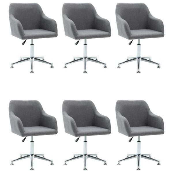 vidaXL Swivel Dining Chairs 6 pcs Light Gray Fabric - Image 2