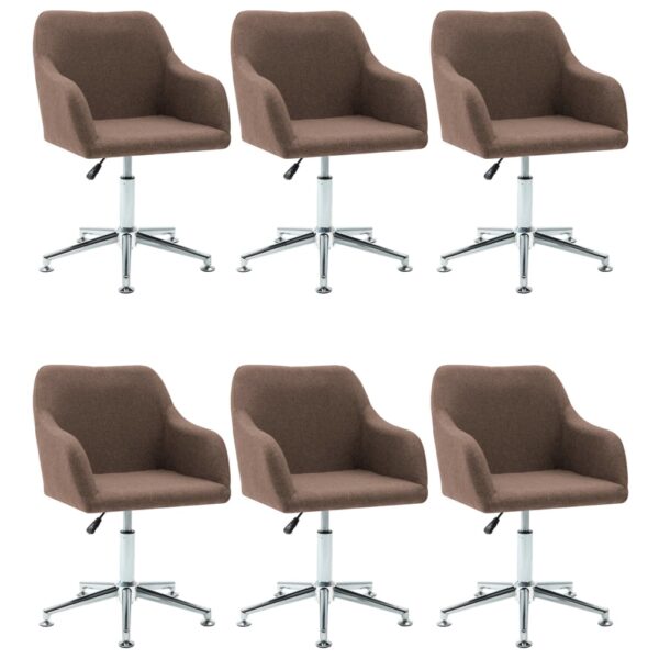 vidaXL Swivel Dining Chairs 6 pcs Brown Fabric - Image 2