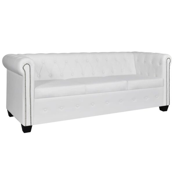 vidaXL Chesterfield Sofa Set 2-Seater and 3-Seater White Faux Leather - Image 2