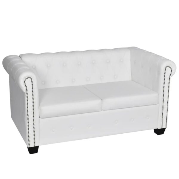 vidaXL Chesterfield Sofa Set 2-Seater and 3-Seater White Faux Leather - Image 3