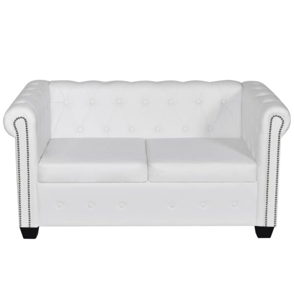 vidaXL Chesterfield Sofa Set 2-Seater and 3-Seater White Faux Leather - Image 5