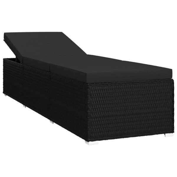 vidaXL Sun Lounger with Cushion Poly Rattan Black - Image 2