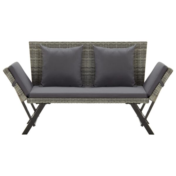 vidaXL Patio Bench with Cushions 69.3" Gray Poly Rattan - Image 2