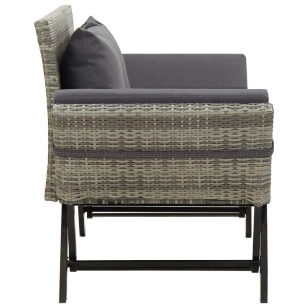 vidaXL Patio Bench with Cushions 69.3" Gray Poly Rattan - Image 3