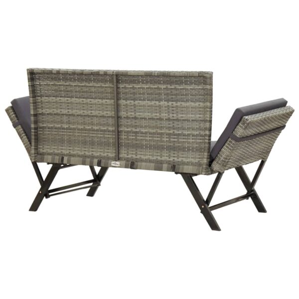 vidaXL Patio Bench with Cushions 69.3" Gray Poly Rattan - Image 4