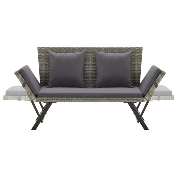 vidaXL Patio Bench with Cushions 69.3" Gray Poly Rattan - Image 5