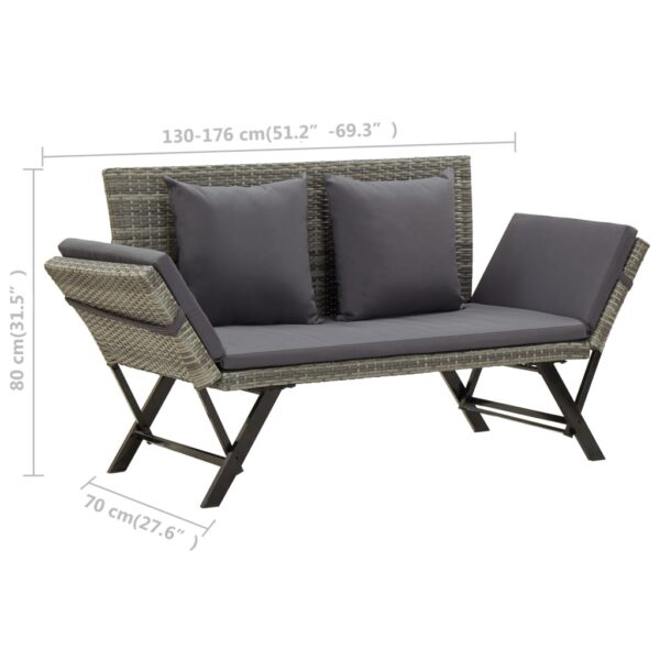 vidaXL Patio Bench with Cushions 69.3" Gray Poly Rattan - Image 9