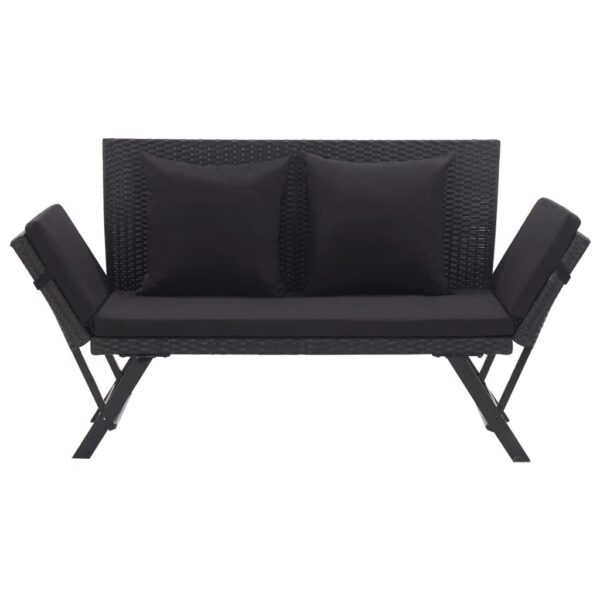 vidaXL Patio Bench with Cushions 69.3" Black Poly Rattan - Image 2