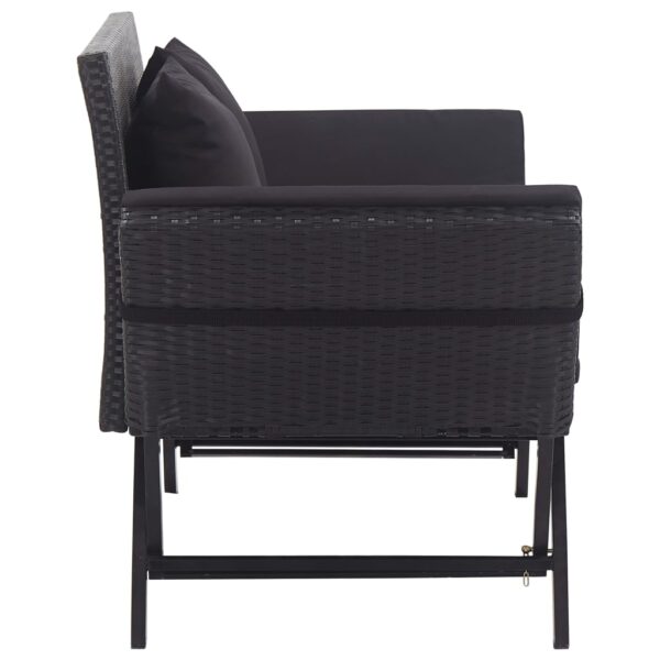 vidaXL Patio Bench with Cushions 69.3" Black Poly Rattan - Image 3