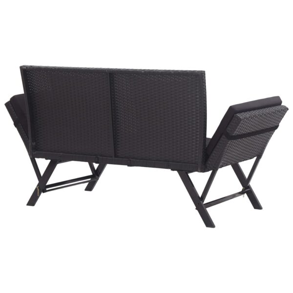 vidaXL Patio Bench with Cushions 69.3" Black Poly Rattan - Image 4