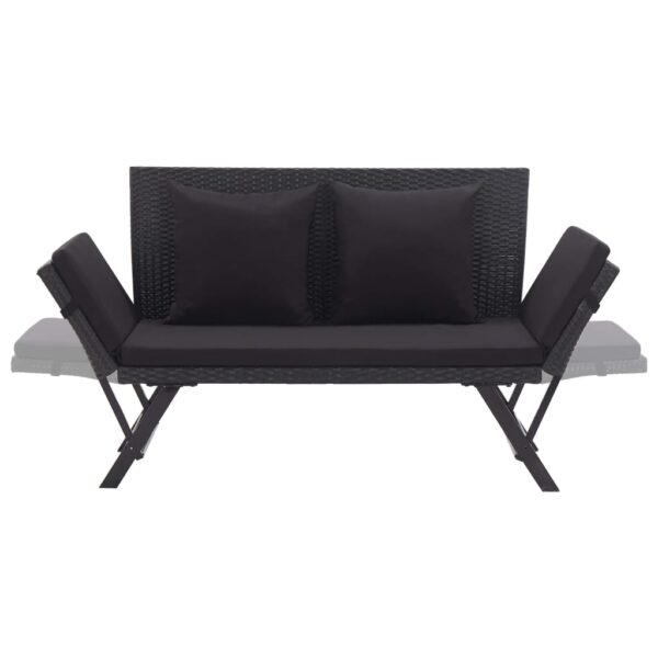 vidaXL Patio Bench with Cushions 69.3" Black Poly Rattan - Image 5