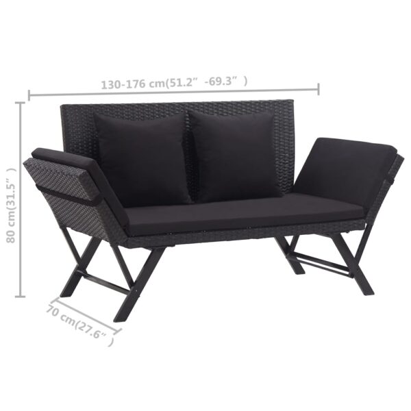 vidaXL Patio Bench with Cushions 69.3" Black Poly Rattan - Image 10