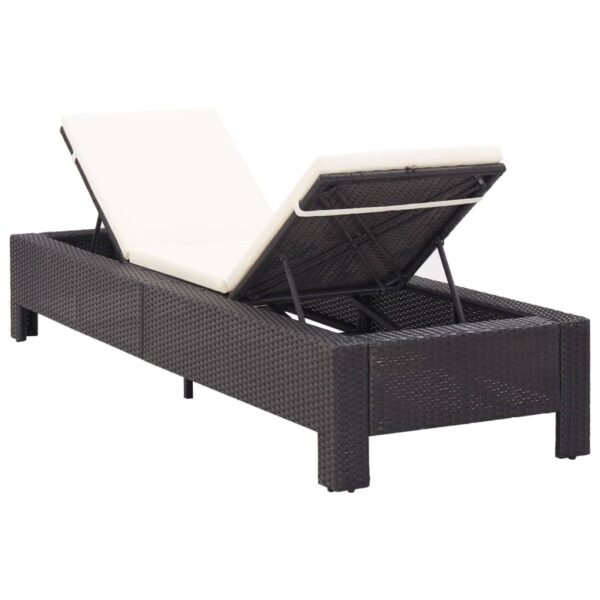 vidaXL Sunbed with Cushion Black Poly Rattan - Image 3