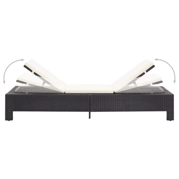 vidaXL Sunbed with Cushion Black Poly Rattan - Image 4