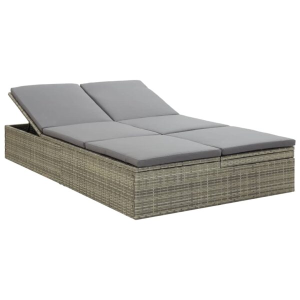 vidaXL Convertible Sun Bed with Cushion Poly Rattan Gray - Image 2