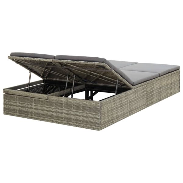 vidaXL Convertible Sun Bed with Cushion Poly Rattan Gray - Image 3