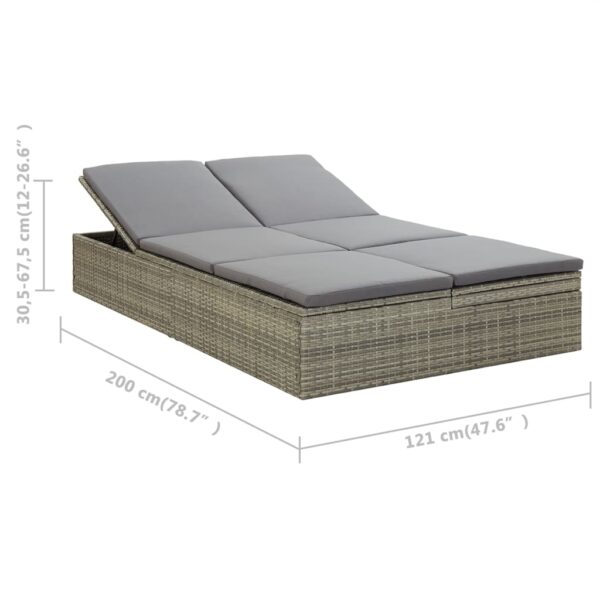 vidaXL Convertible Sun Bed with Cushion Poly Rattan Gray - Image 12