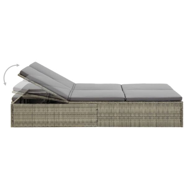 vidaXL Convertible Sun Bed with Cushion Poly Rattan Gray - Image 4