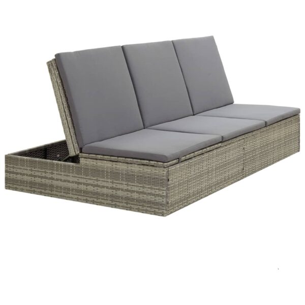 vidaXL Convertible Sun Bed with Cushion Poly Rattan Gray - Image 9