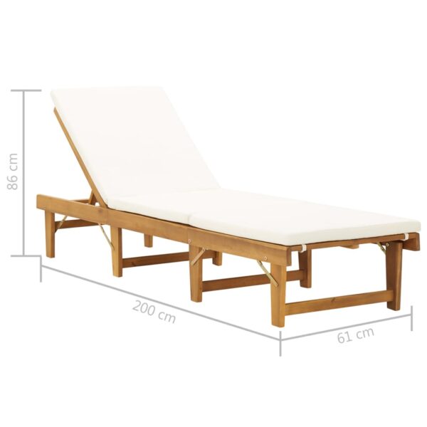 vidaXL Folding Sun Lounger with Cushion Solid Acacia Wood - Image 7