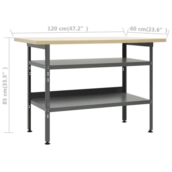 vidaXL Workbench Gray 47.2"x23.6"x33.5" Steel - Image 6