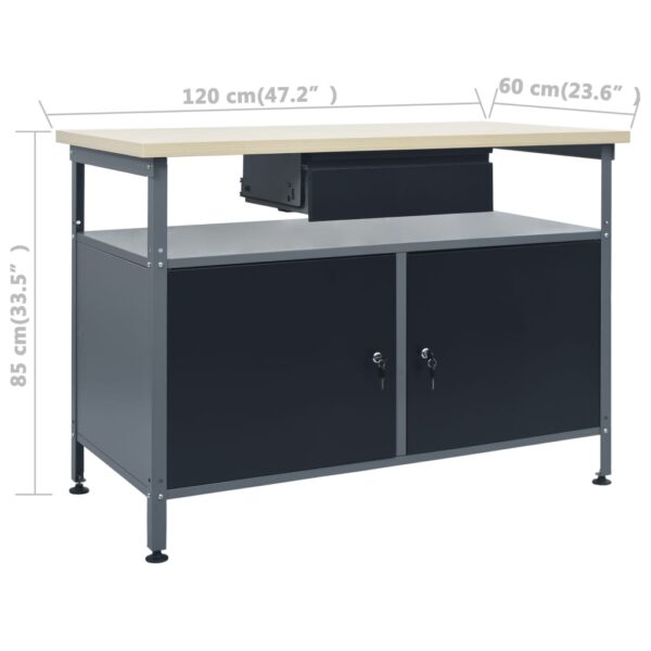 vidaXL Workbench Black 47.2"x23.6"x33.5" Steel - Image 9