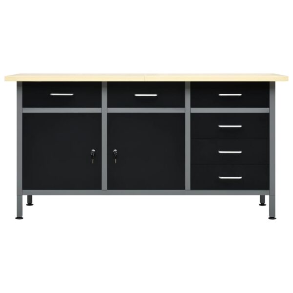 vidaXL Workbench Black 63"x23.6"x33.5" Steel - Image 3