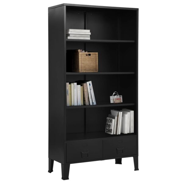 vidaXL Bookshelf Industrial Black 35.4"x15.7"x70.9" Steel - Image 2