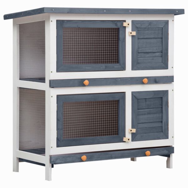 vidaXL Outdoor Rabbit Hutch 4 Doors Gray Wood