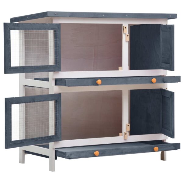 vidaXL Outdoor Rabbit Hutch 4 Doors Gray Wood - Image 2