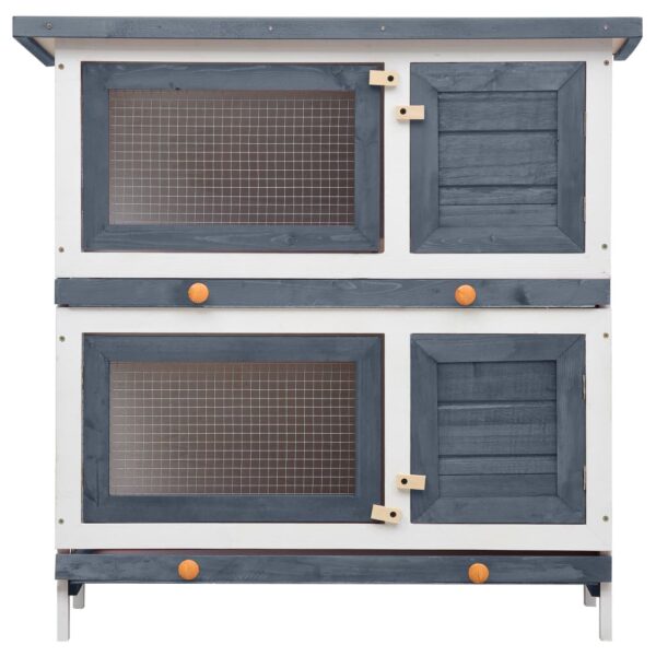 vidaXL Outdoor Rabbit Hutch 4 Doors Gray Wood - Image 3