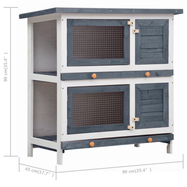 vidaXL Outdoor Rabbit Hutch 4 Doors Gray Wood - Image 7